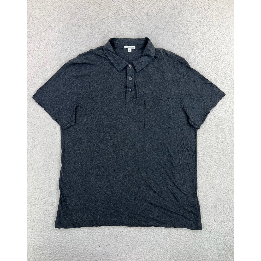James Perse Polo Shirt Mens 3 Large Gray Solid Cotton Jersey Knit Pocket Casual